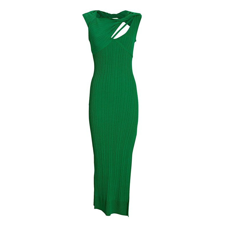 Trendy Fashion Rib Knit Dress Sleeveless Cut Out Back Midi Dress