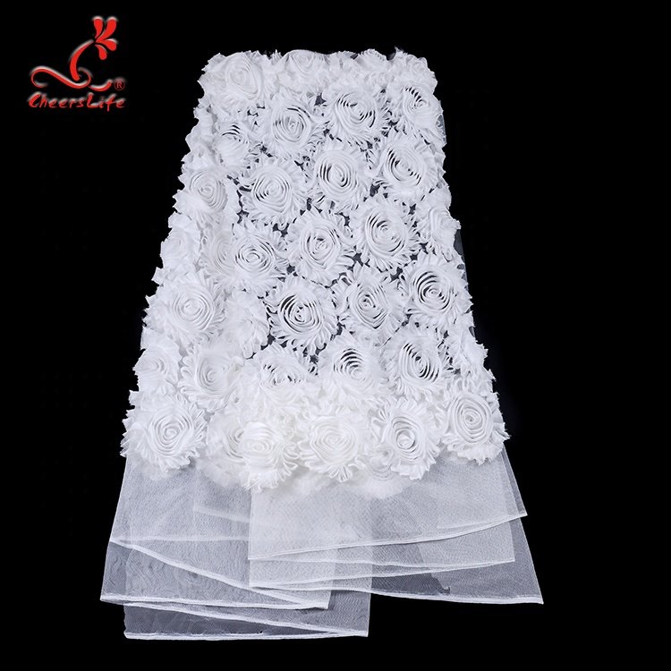 OEKO-TEXT Guangdong white 3D rose flower polyester lace embroidery fabric saree tulle mesh lace for woman wedding dress