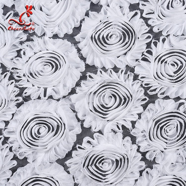 OEKO-TEXT Guangdong white 3D rose flower polyester lace embroidery fabric saree tulle mesh lace for woman wedding dress