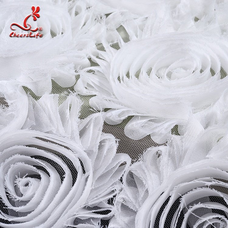 OEKO-TEXT Guangdong white 3D rose flower polyester lace embroidery fabric saree tulle mesh lace for woman wedding dress