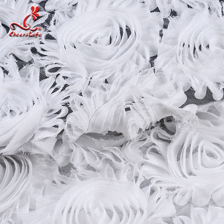 OEKO-TEXT Guangdong white 3D rose flower polyester lace embroidery fabric saree tulle mesh lace for woman wedding dress