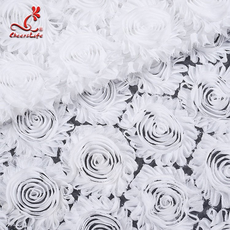 OEKO-TEXT Guangdong white 3D rose flower polyester lace embroidery fabric saree tulle mesh lace for woman wedding dress