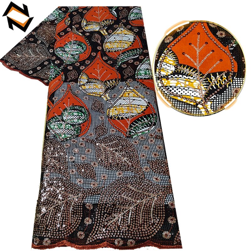 New Arrival Ankara pattern French lace High quality tulle Embroidery fabric with sequins
