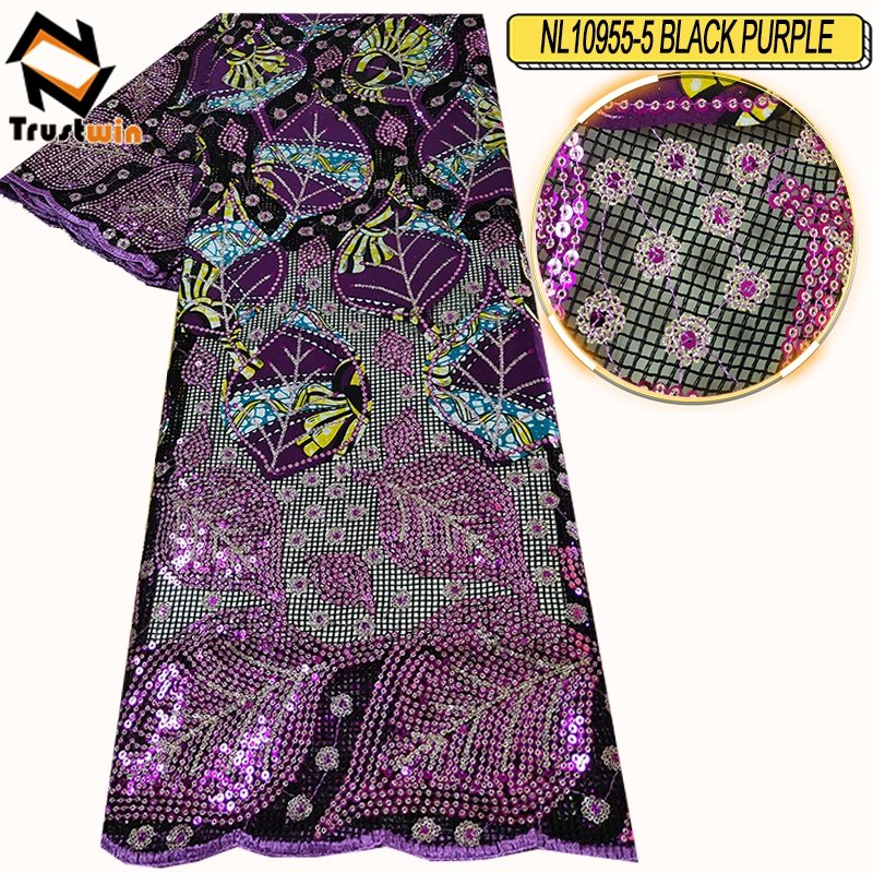 New Arrival Ankara pattern French lace High quality tulle Embroidery fabric with sequins