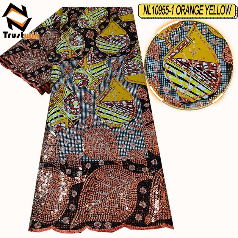 New Arrival Ankara pattern French lace High quality tulle Embroidery fabric with sequins