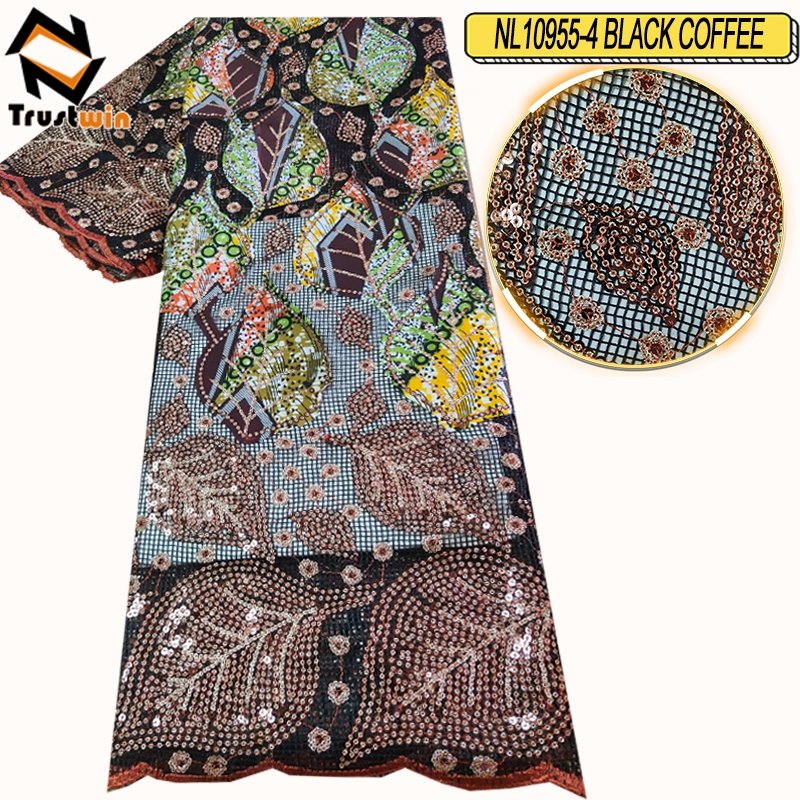 New Arrival Ankara pattern French lace High quality tulle Embroidery fabric with sequins
