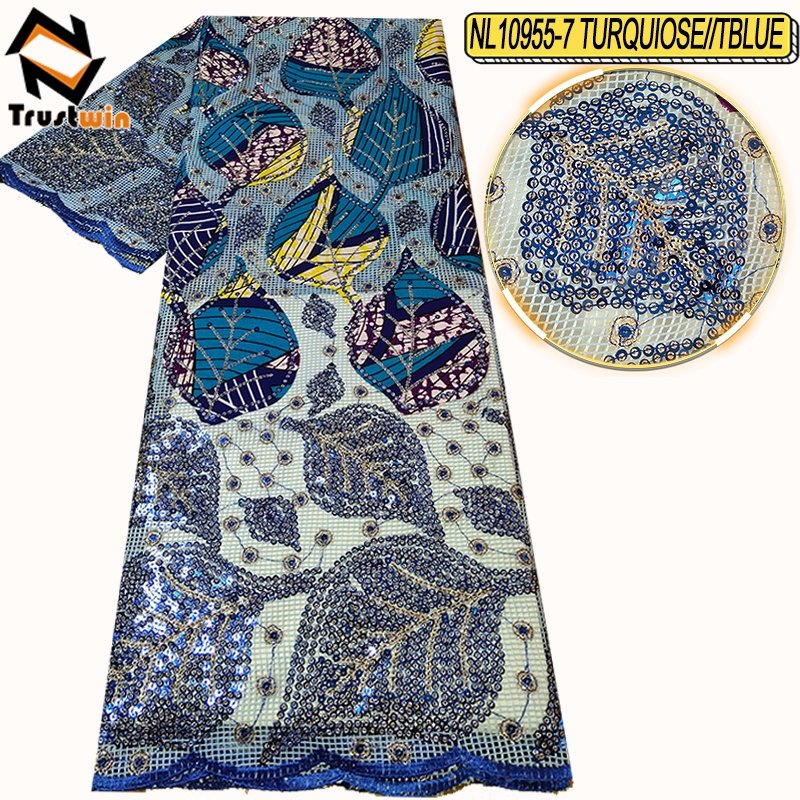 New Arrival Ankara pattern French lace High quality tulle Embroidery fabric with sequins