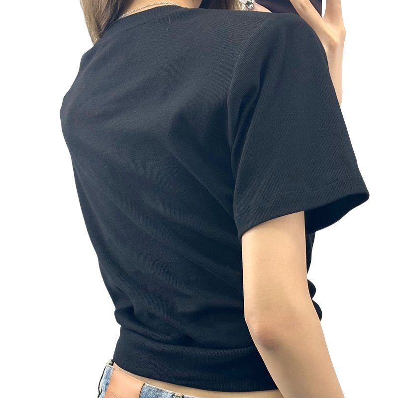 Spring '24 fashion collection Street Style solid casual women's Rose Knot-detailed Ribbed T-shirt wholesale women's jersey