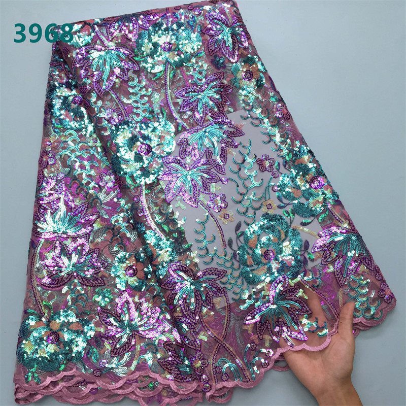 Wholesale French Mesh Sequins Lace Fabric 2024 High Quality African Tulle Flower Lace for Women Wedding Party Dresses 3968