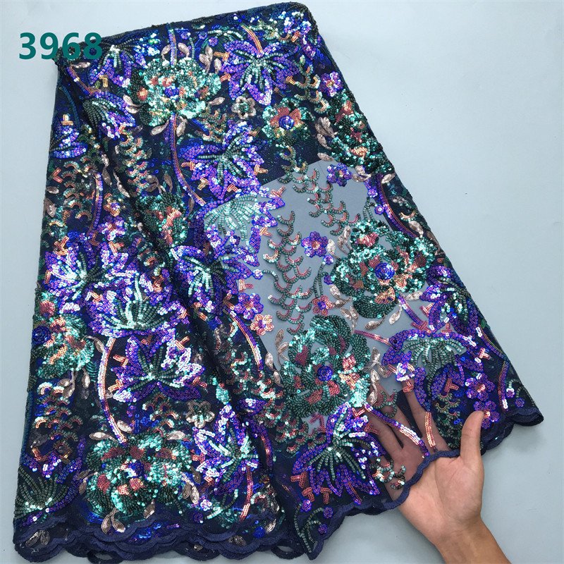 Wholesale French Mesh Sequins Lace Fabric 2024 High Quality African Tulle Flower Lace for Women Wedding Party Dresses 3968