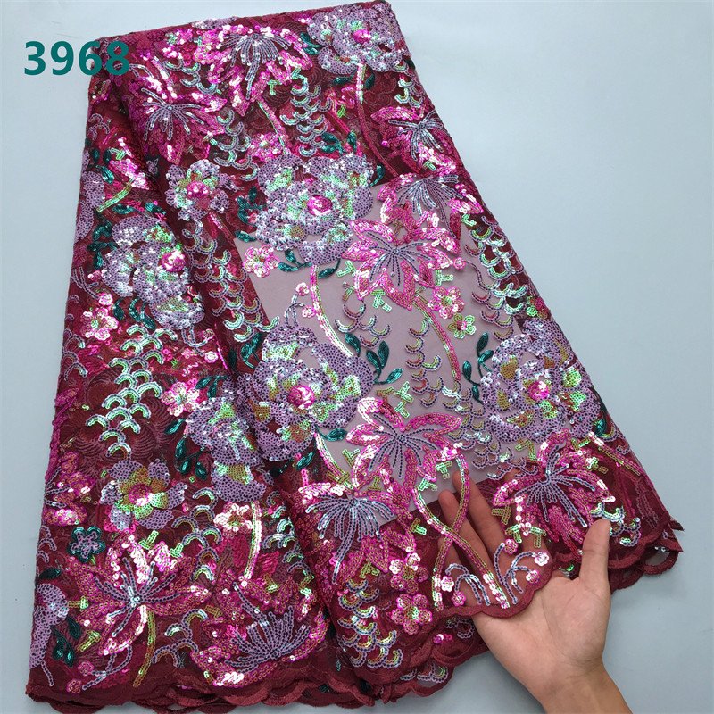 Wholesale French Mesh Sequins Lace Fabric 2024 High Quality African Tulle Flower Lace for Women Wedding Party Dresses 3968