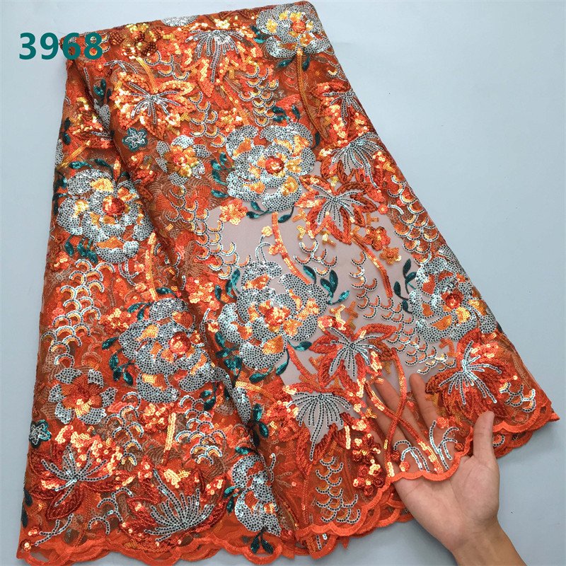 Wholesale French Mesh Sequins Lace Fabric 2024 High Quality African Tulle Flower Lace for Women Wedding Party Dresses 3968