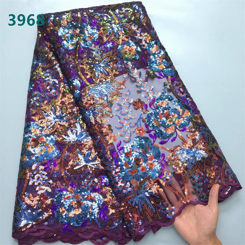 Wholesale French Mesh Sequins Lace Fabric 2024 High Quality African Tulle Flower Lace for Women Wedding Party Dresses 3968