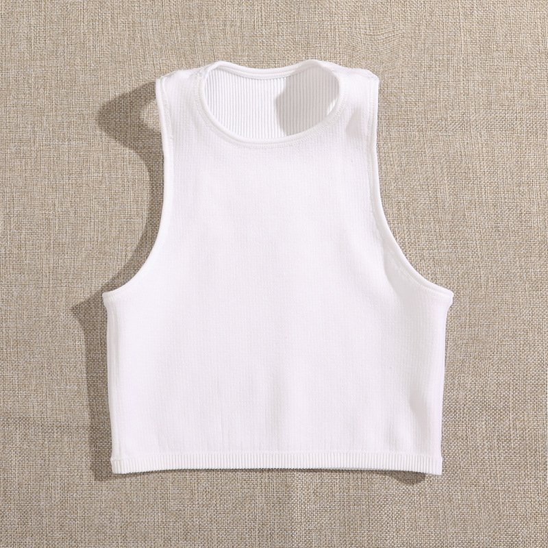 Women Candy Color Yoga Crop Top Lady Casual Round Neck Running Gym Vest Female Sleeveless Rib Knit Sports T Shirts
