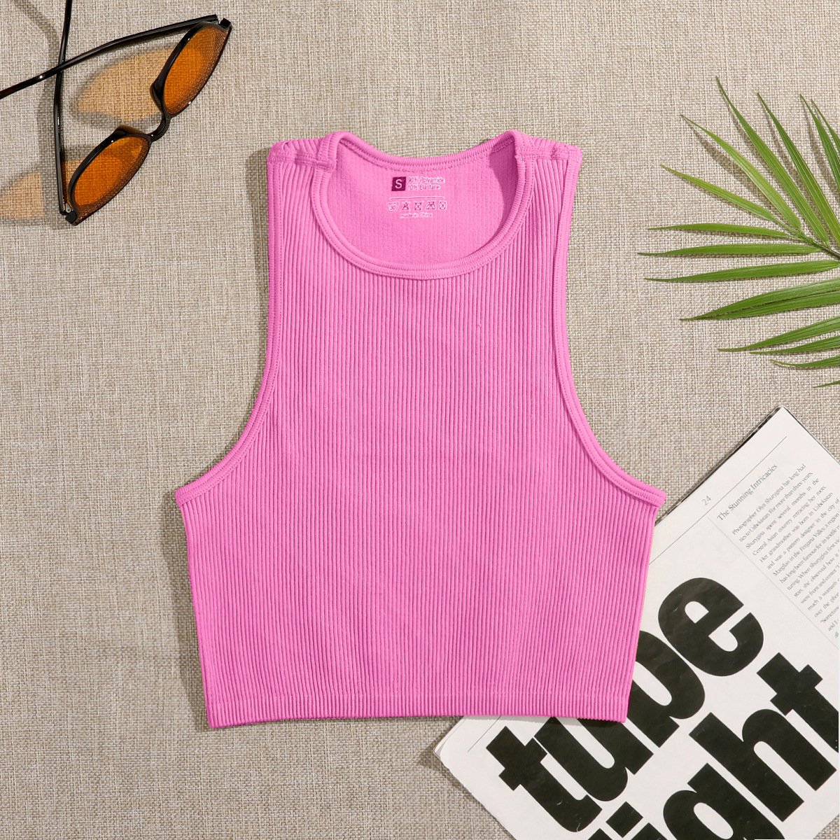 Women Candy Color Yoga Crop Top Lady Casual Round Neck Running Gym Vest Female Sleeveless Rib Knit Sports T Shirts