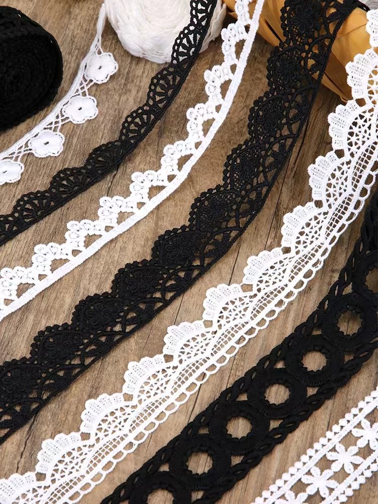 Apparel Sewing Fabric Ivory Cream Black Trim Cotton Crocheted Lace Fabric Ribbon Handmade Accessories Embroidery Lace