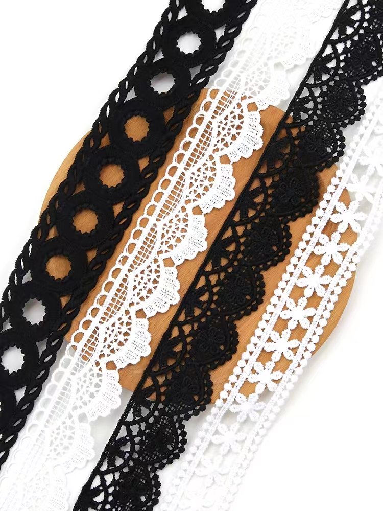 Apparel Sewing Fabric Ivory Cream Black Trim Cotton Crocheted Lace Fabric Ribbon Handmade Accessories Embroidery Lace