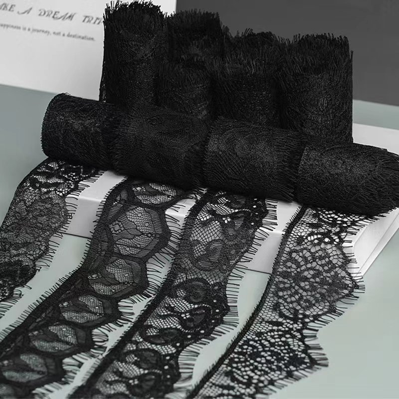 Apparel Sewing Fabric Ivory Cream Black Trim Cotton Crocheted Lace Fabric Ribbon Handmade Accessories Embroidery Lace