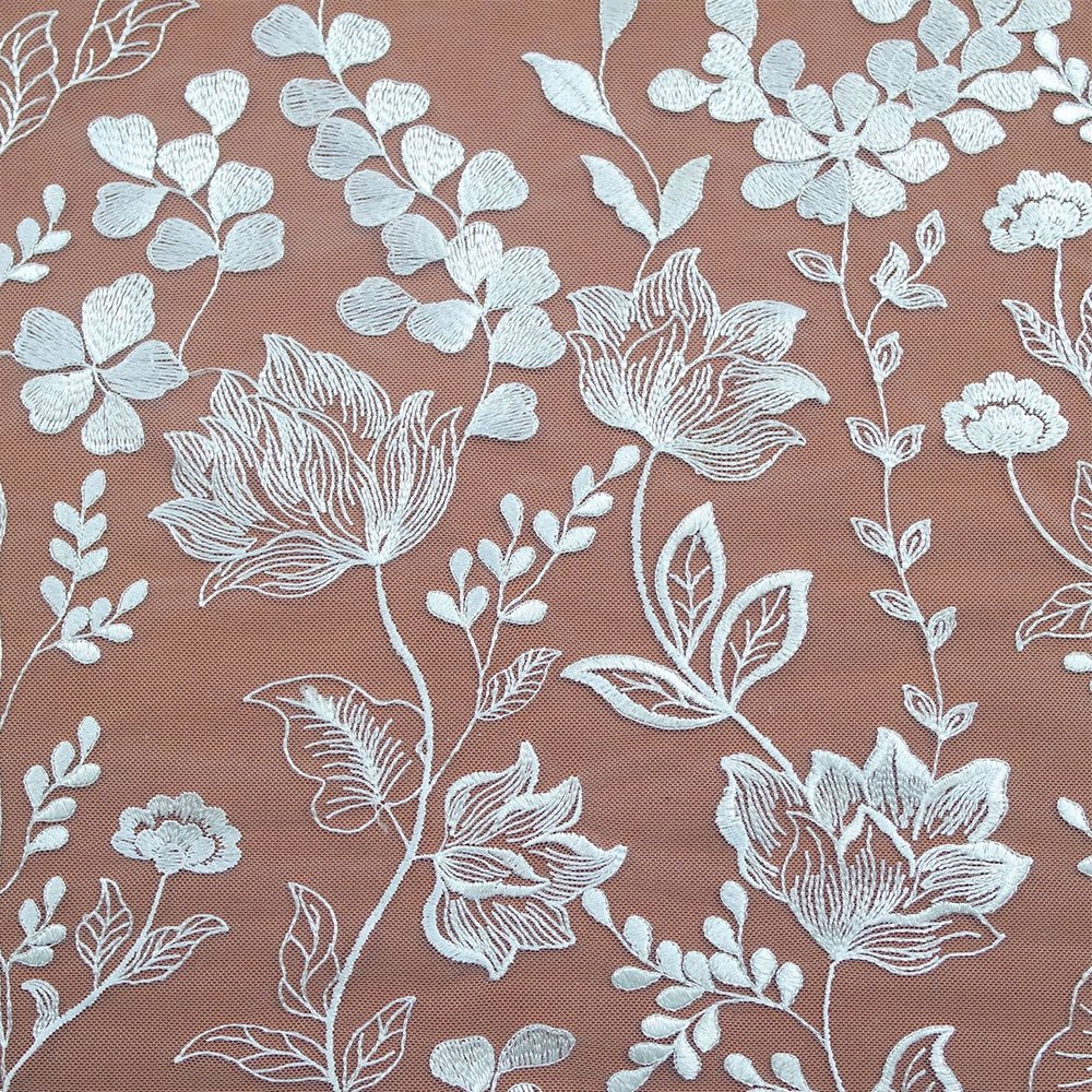 Wholesale Custom Embroidery Lace Fabric Designs White Embroidery Fabric For Evening Dress Decoration