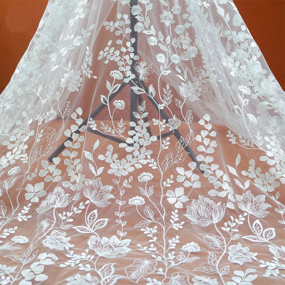 Wholesale Custom Embroidery Lace Fabric Designs White Embroidery Fabric For Evening Dress Decoration