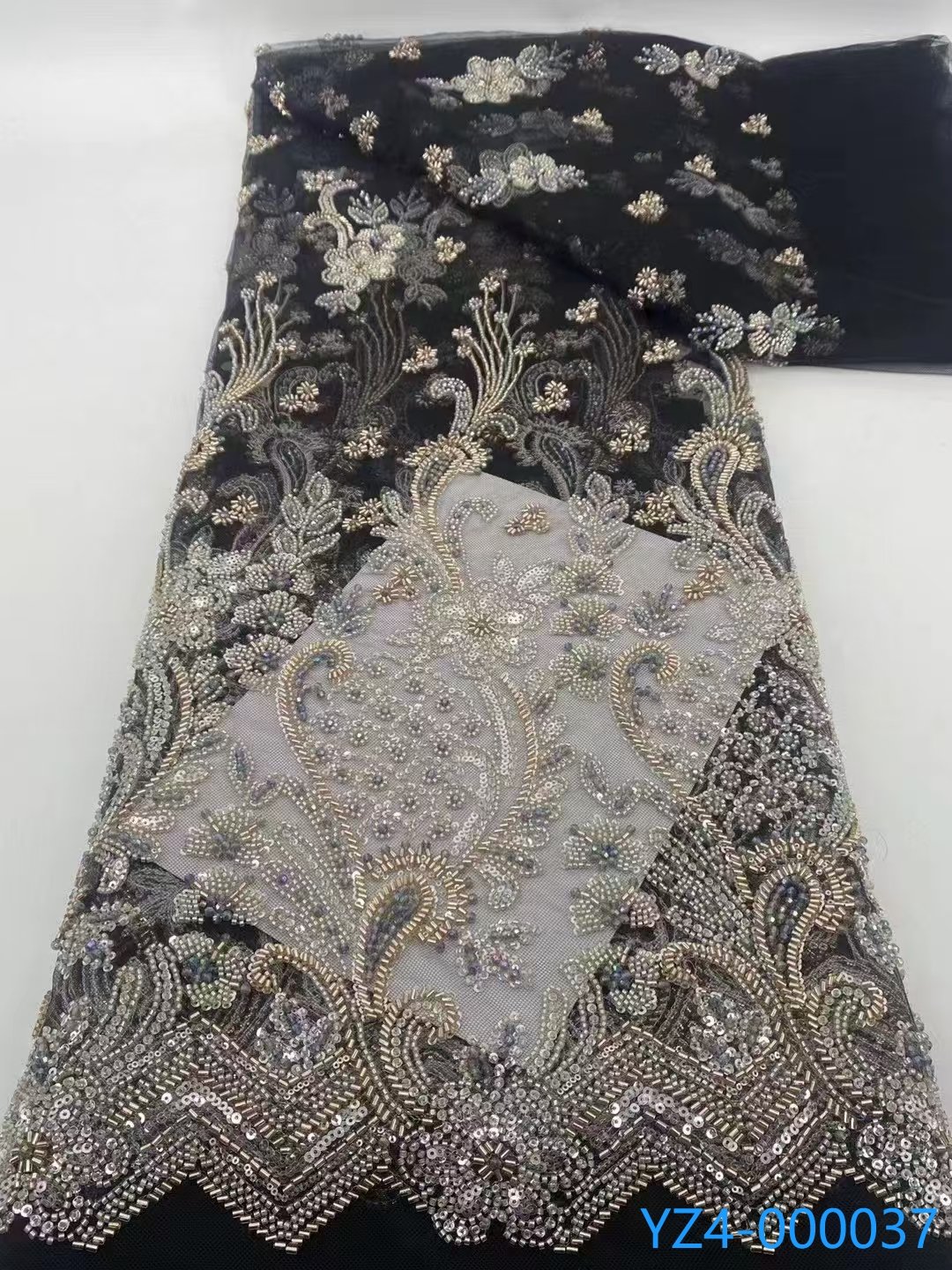 New African Heavy bridal wedding beaded sequins net embroidery lace dress wholesales fabric