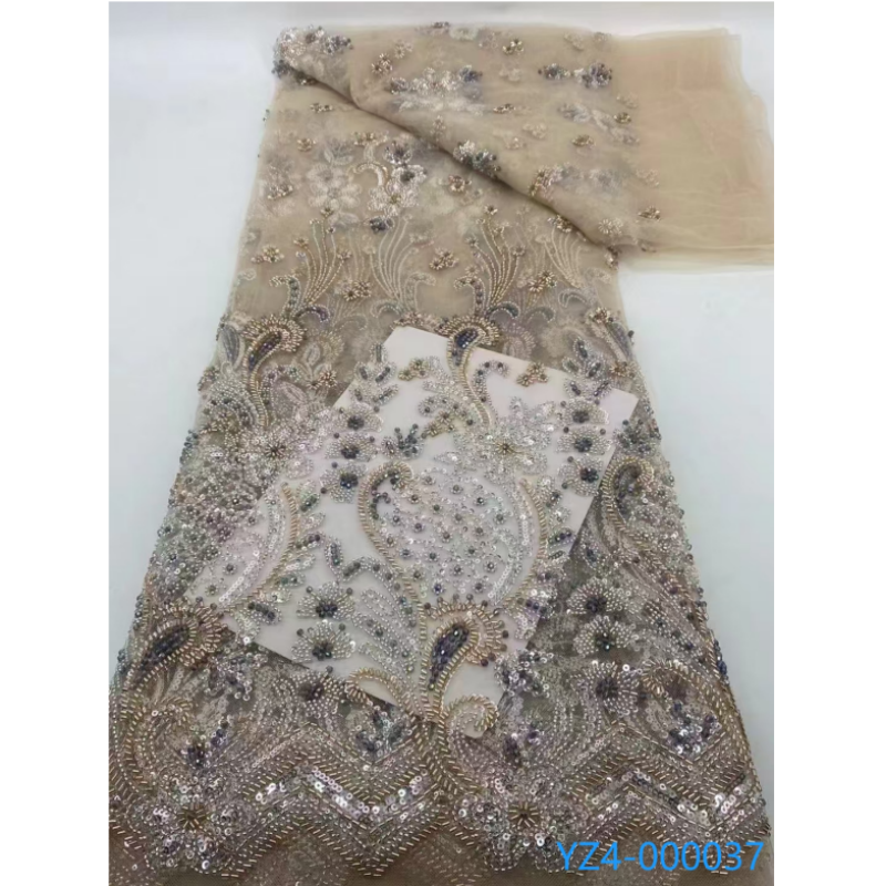 New African Heavy bridal wedding beaded sequins net embroidery lace dress wholesales fabric