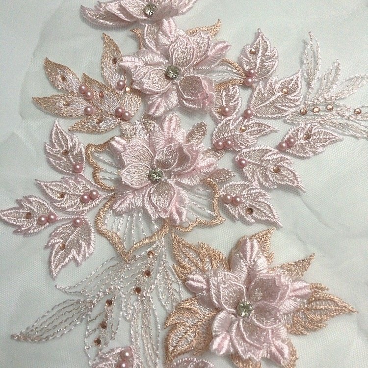 Elegant dress embroidery beads stones 3d applique pink lace fabric LT2349A