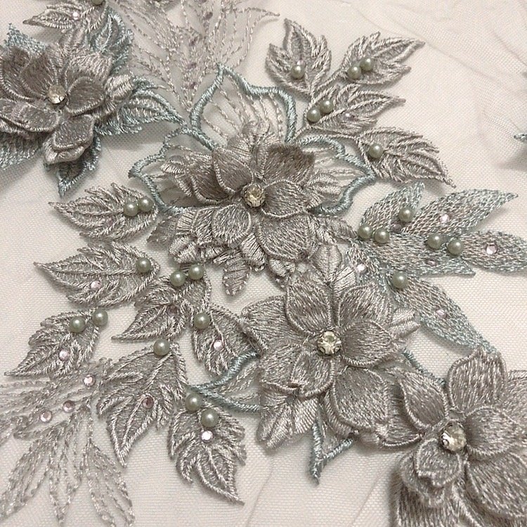 Elegant dress embroidery beads stones 3d applique pink lace fabric LT2349A