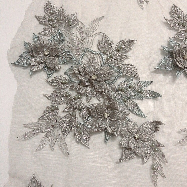 Elegant dress embroidery beads stones 3d applique pink lace fabric LT2349A