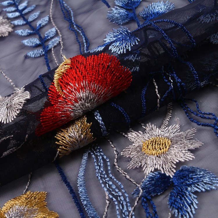 HA-14731B Scallop Lace Net Floral Embroidered Tulle Fabric Mesh Fabric Embroidery Yarn Decorated Fashion OEM Accept
