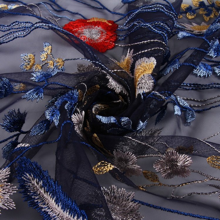 HA-14731B Scallop Lace Net Floral Embroidered Tulle Fabric Mesh Fabric Embroidery Yarn Decorated Fashion OEM Accept