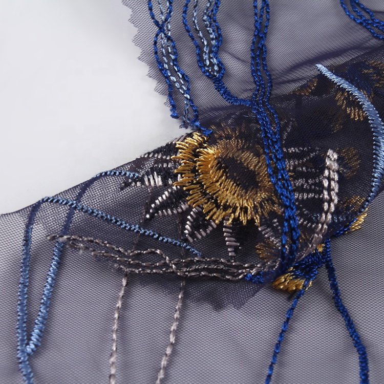 HA-14731B Scallop Lace Net Floral Embroidered Tulle Fabric Mesh Fabric Embroidery Yarn Decorated Fashion OEM Accept
