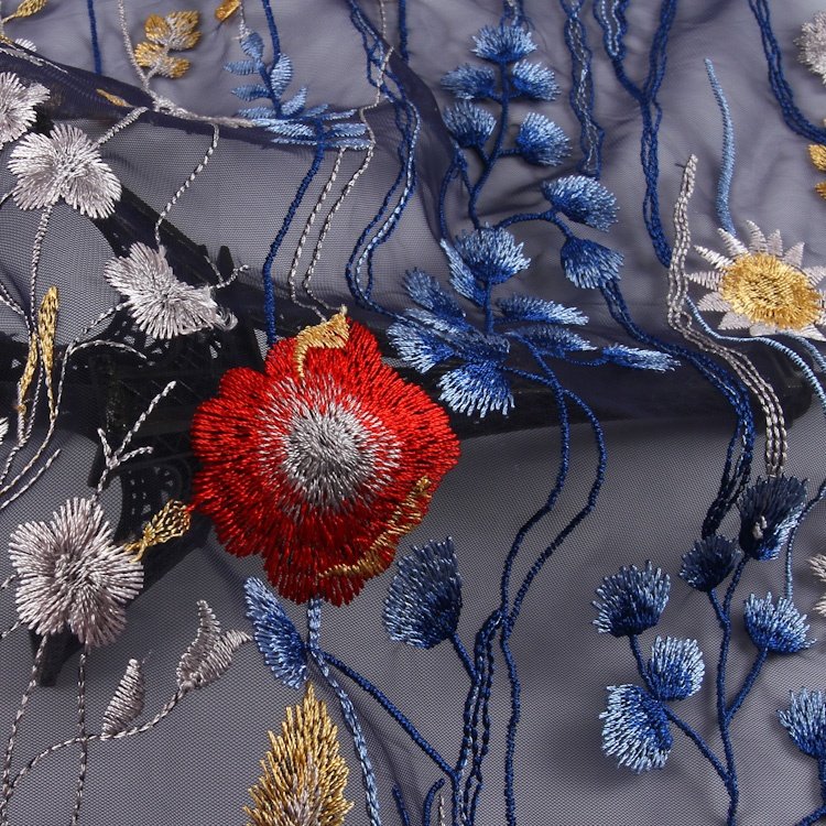 HA-14731B Scallop Lace Net Floral Embroidered Tulle Fabric Mesh Fabric Embroidery Yarn Decorated Fashion OEM Accept