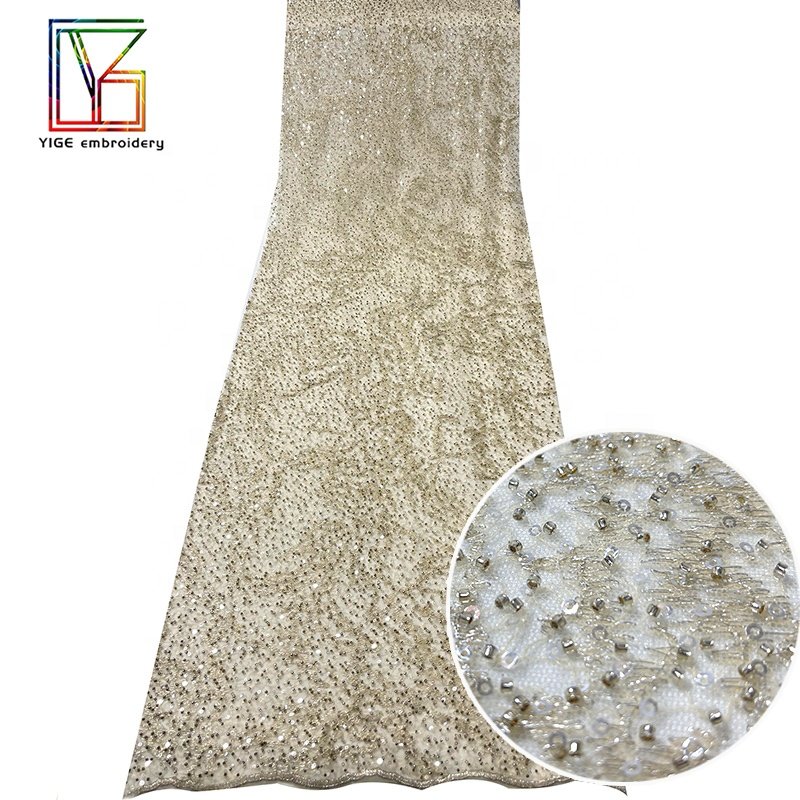 2022 New super density french Metal wire 3d beaded sequins lace african Embroidery Lace fabric for dress
