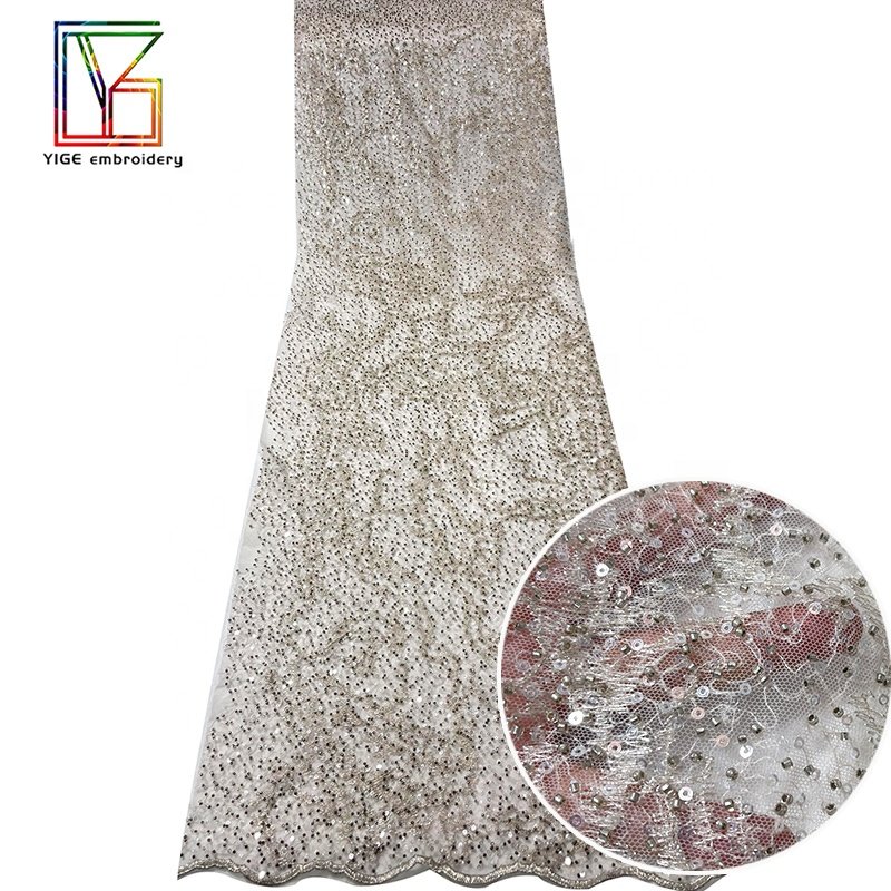 2022 New super density french Metal wire 3d beaded sequins lace african Embroidery Lace fabric for dress