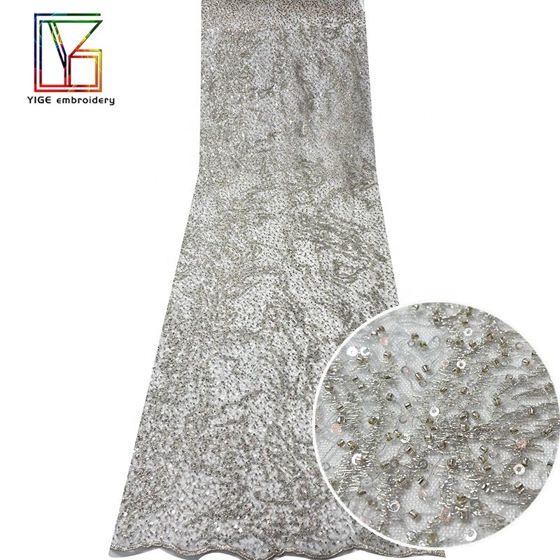 2022 New super density french Metal wire 3d beaded sequins lace african Embroidery Lace fabric for dress