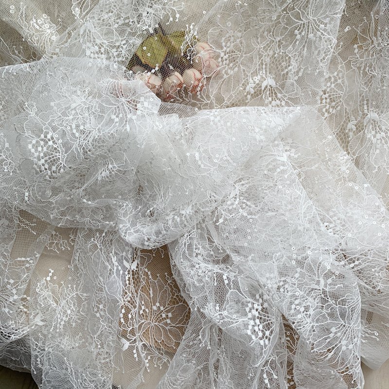 Flower Sequin Lace Fabric Wedding Underwear Tablecloth Curtain Photo Background Fabric