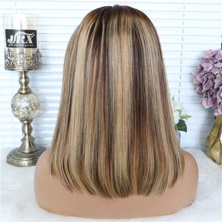 ON SALE Stock 100% virgin human hair 4/27 ombre two tone highlight color glueless straight 13x4 lace front short bob wig