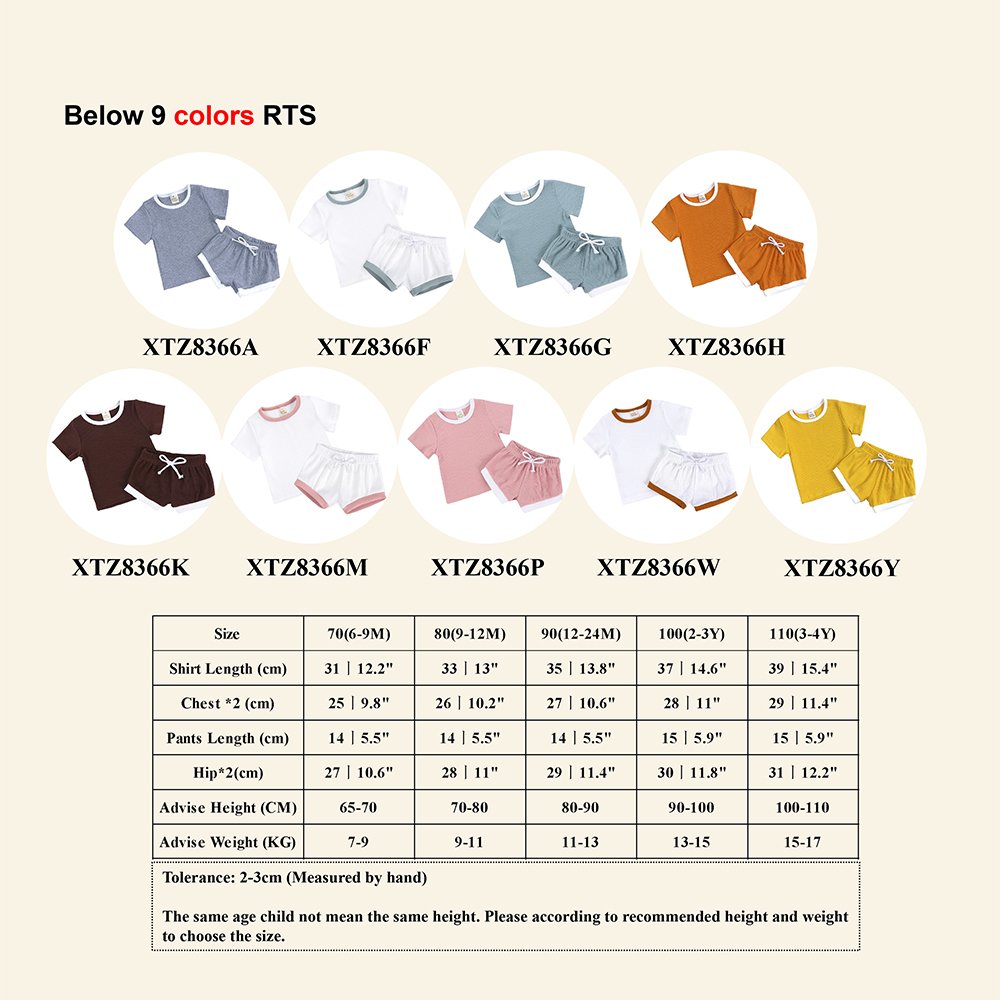 Vintage Ribbed Cotton Ringer Kids T Shirt Sports Shorts 2pcs Clothes Set Baby Casual outfits