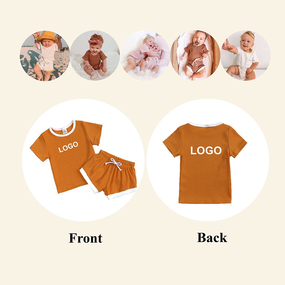 Vintage Ribbed Cotton Ringer Kids T Shirt Sports Shorts 2pcs Clothes Set Baby Casual outfits