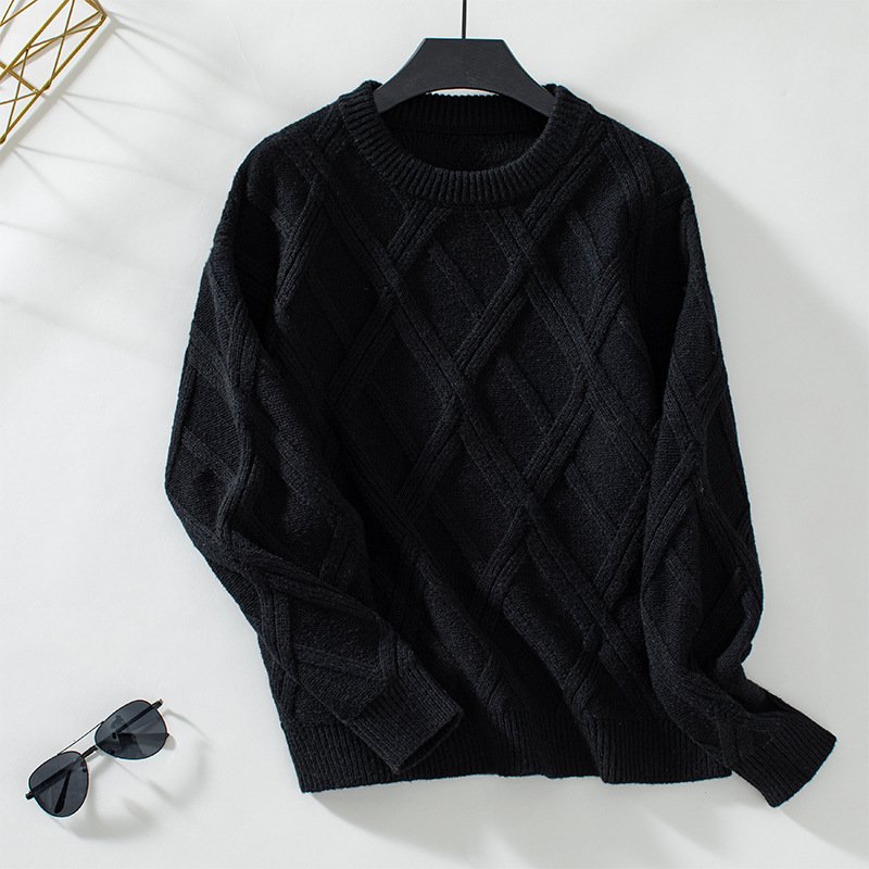 Wholesale winter solid casual sweater crewneck dropshoulder long sleeve jumper loose ribbed diamond knit women pullover sweaters