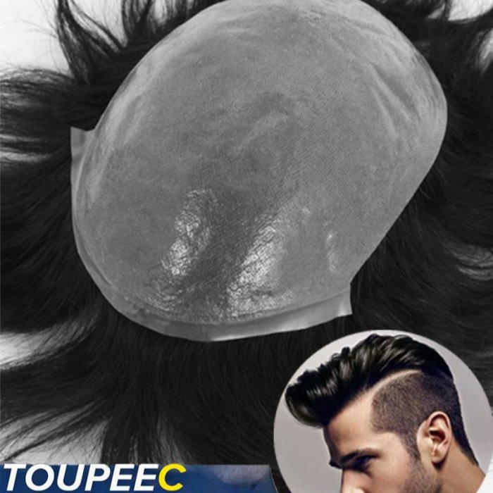 Super Skin Injection V-looped Toupee Human Hair Toupee Men Wig Indian Skin PU 0.03 0.04 0.06 0.10 0.12mm male wig Toupee