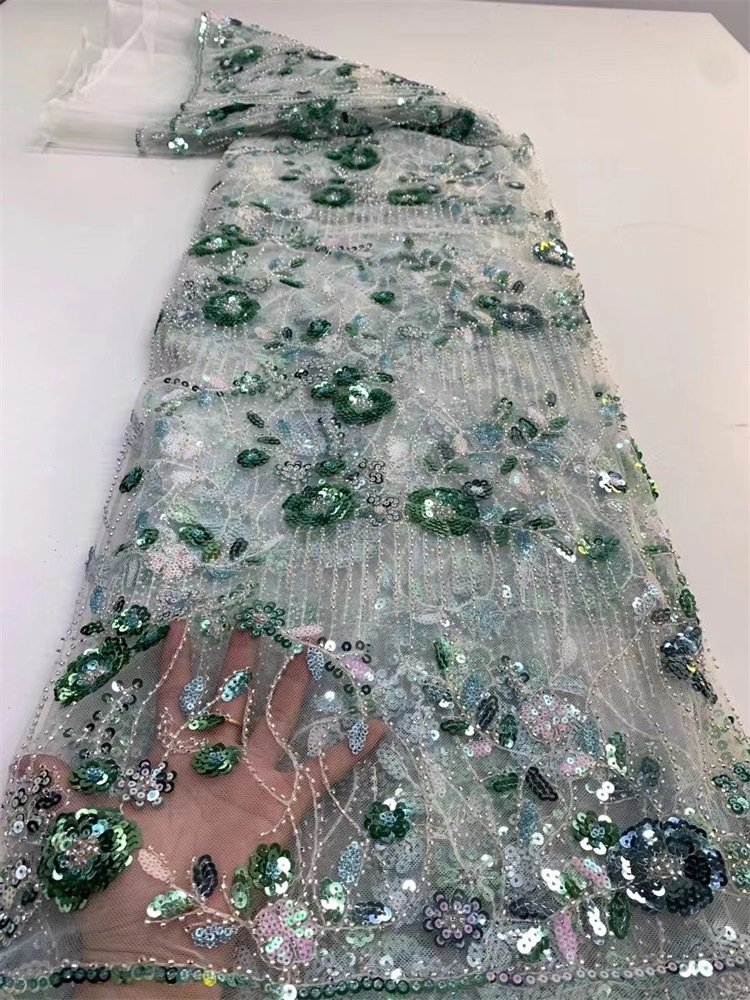 Exquisite plant flower dress cheongsam fashion three-dimensional color Sequin Mesh Embroidery fabric wedding dress
