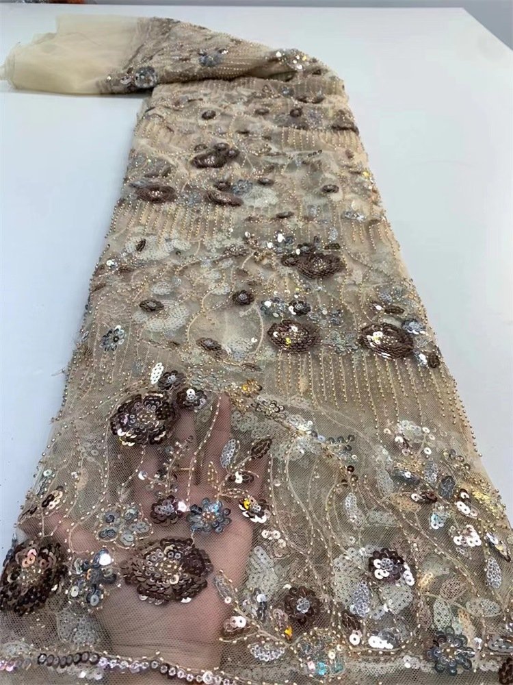 Exquisite plant flower dress cheongsam fashion three-dimensional color Sequin Mesh Embroidery fabric wedding dress