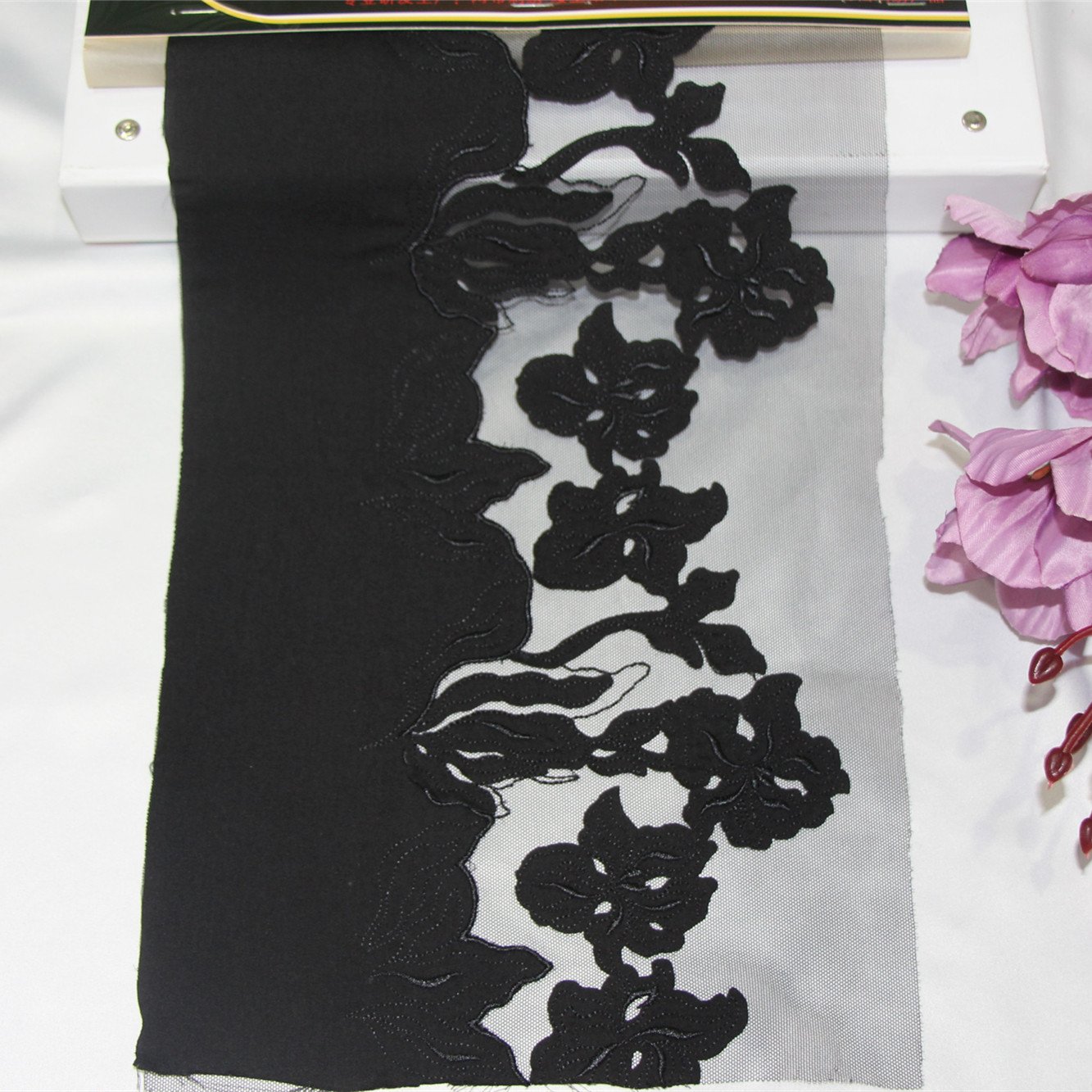 2022 New Design Black Tulle Embroidery Lace Fabric Laser Cutting Voile Applique Embroidered Lace Trim For Women Bra
