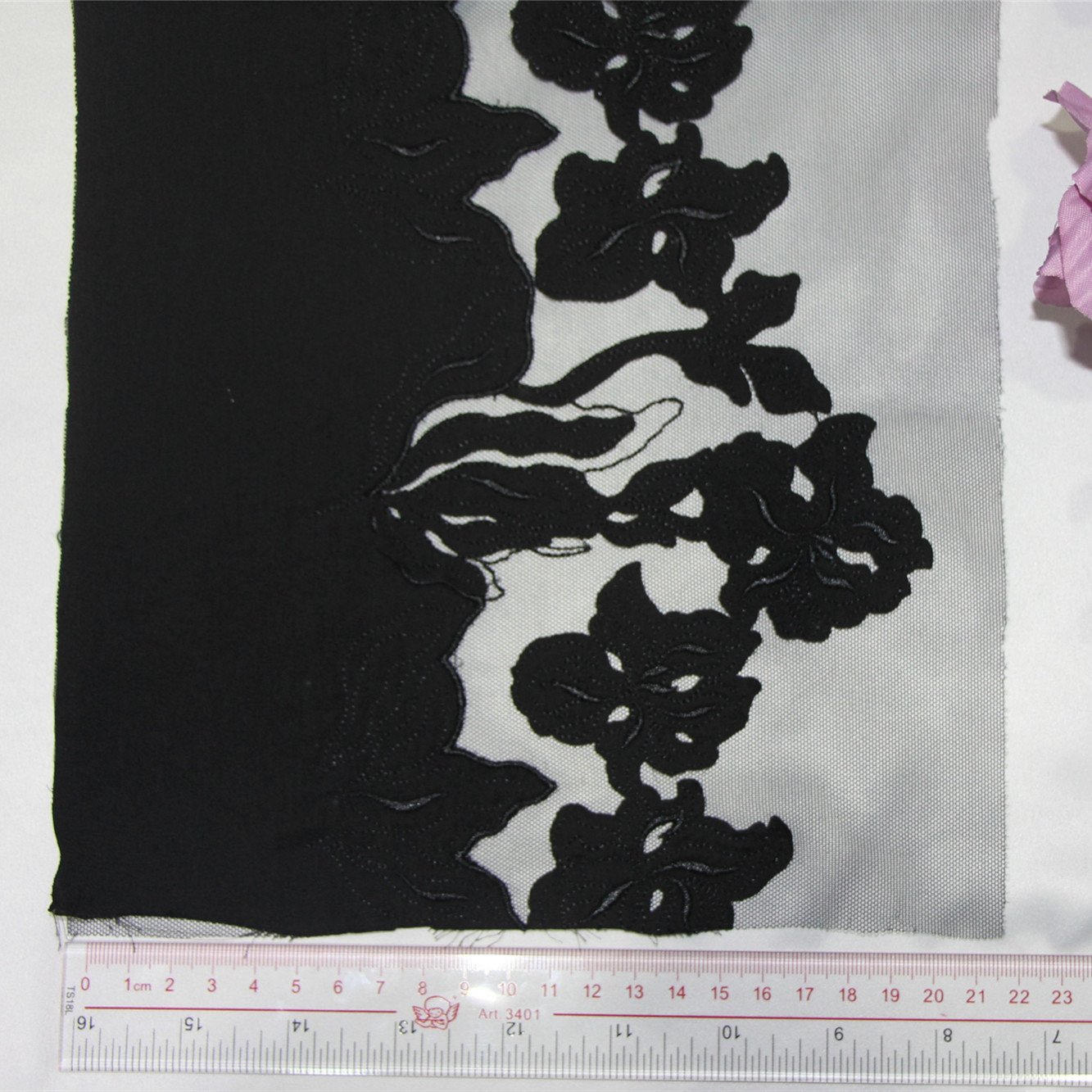 2022 New Design Black Tulle Embroidery Lace Fabric Laser Cutting Voile Applique Embroidered Lace Trim For Women Bra