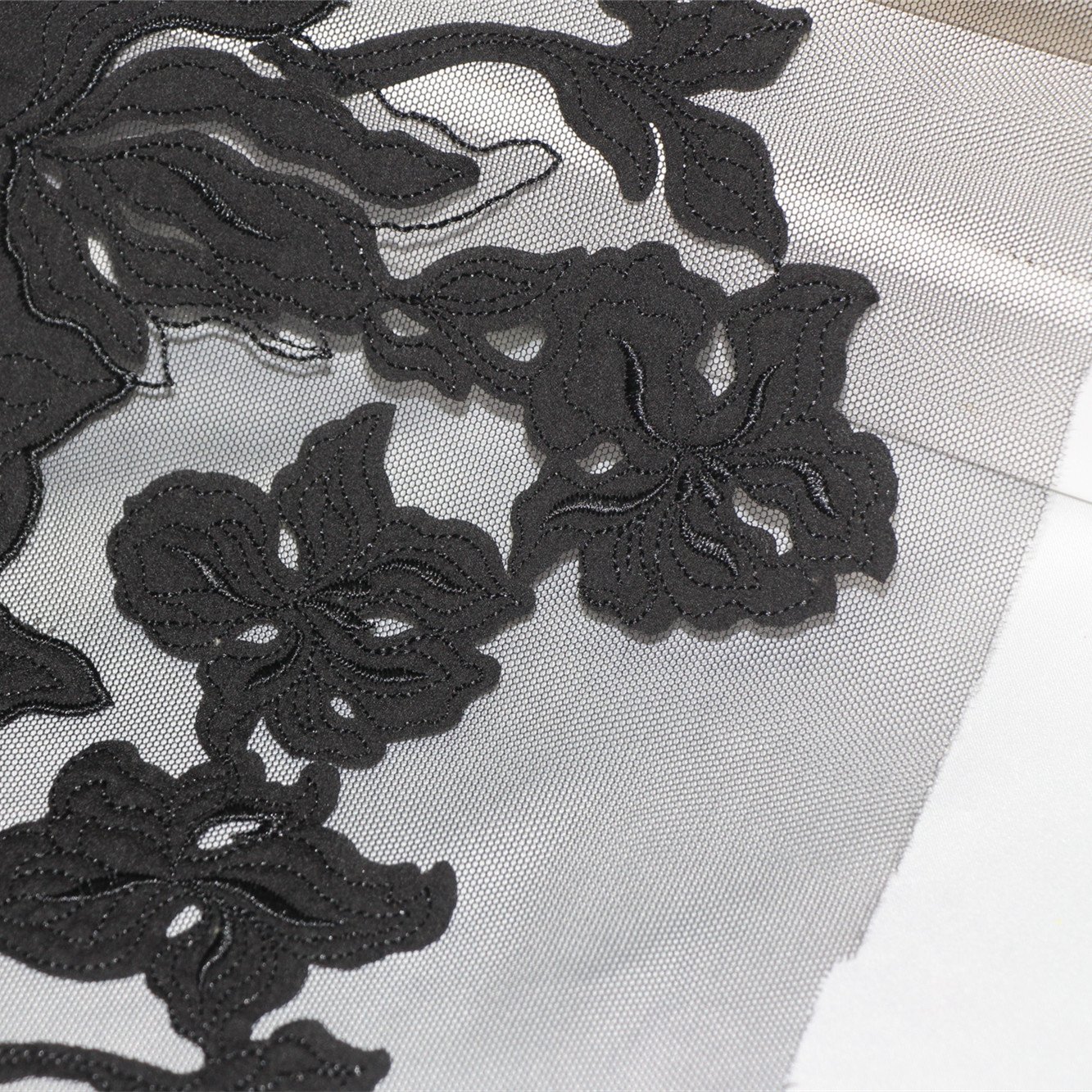 2022 New Design Black Tulle Embroidery Lace Fabric Laser Cutting Voile Applique Embroidered Lace Trim For Women Bra