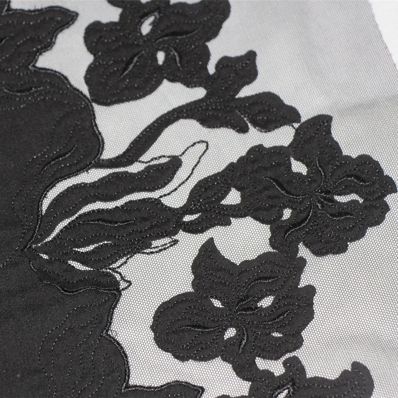2022 New Design Black Tulle Embroidery Lace Fabric Laser Cutting Voile Applique Embroidered Lace Trim For Women Bra