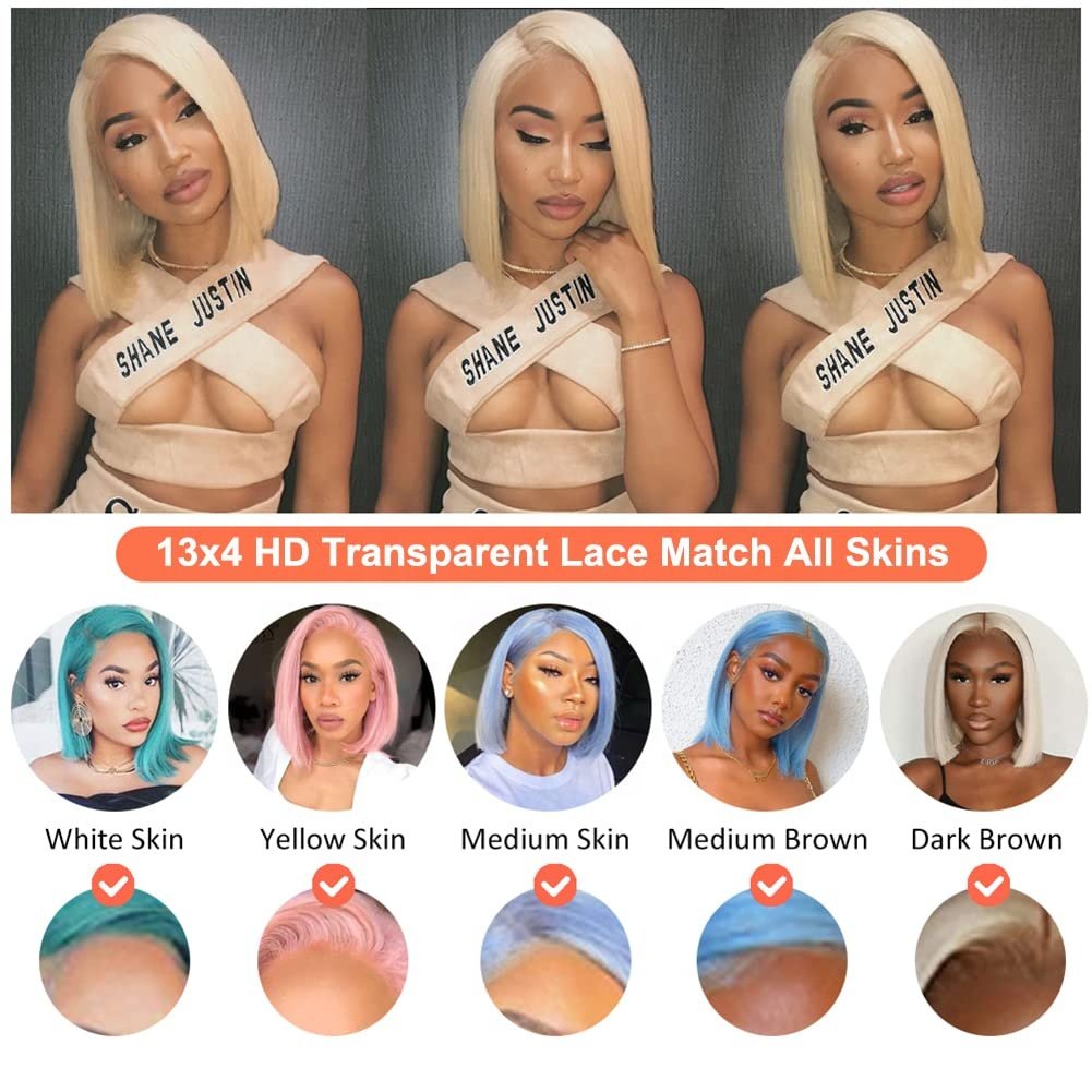 13*4 Lace Front Short Pixie Cut Wig For White Women Perruque 13x4 HD Lace Frontal 613 Honey Blonde Human Hair Wig