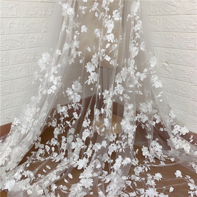Gorgeous Embroidery Floral Lace Fabric for Bridal Gowns Wedding Dresses and Prom Backdrops Lace by the Yard